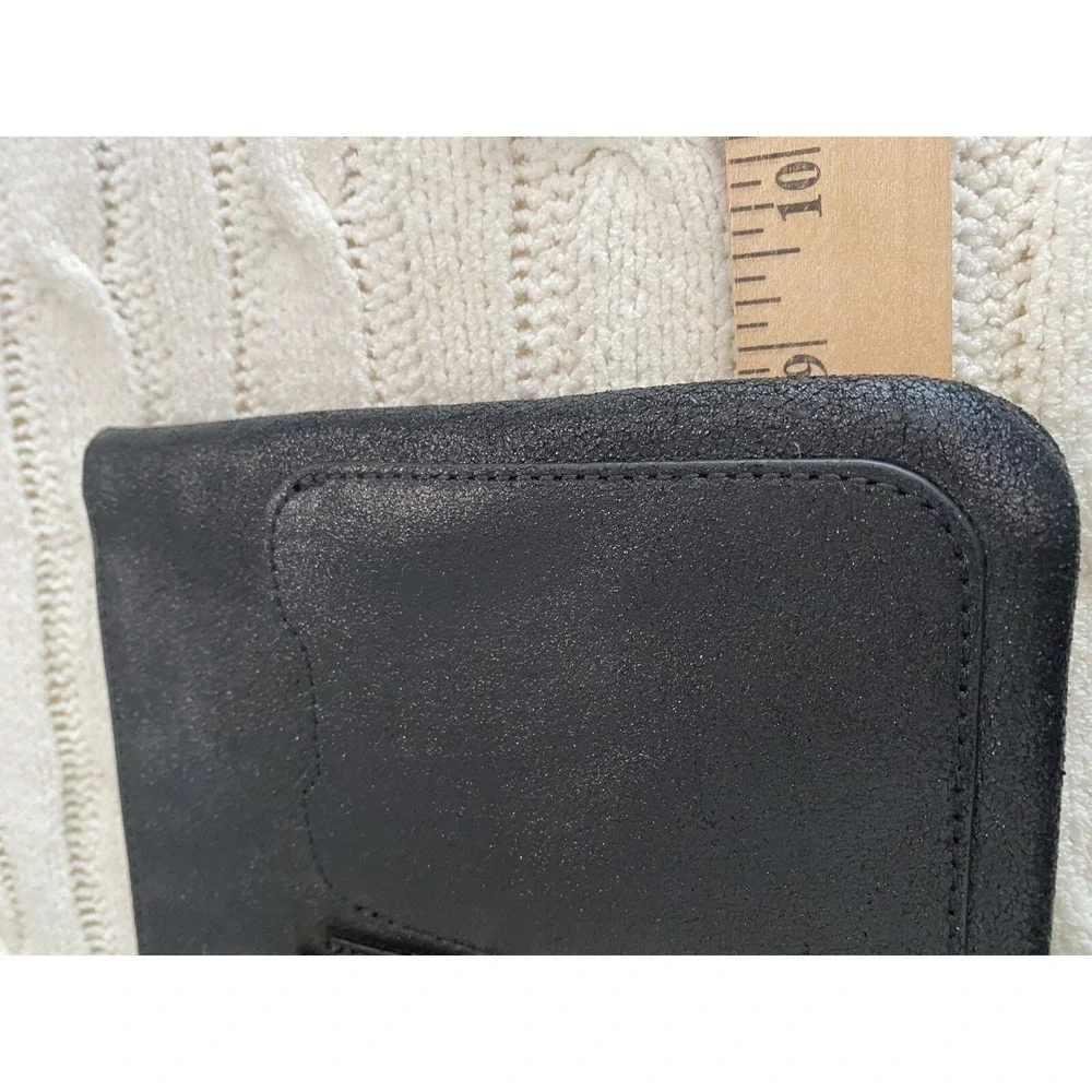 Anthropologie Black Leather Purse Organizer‎ Card Slot Pen Zipper